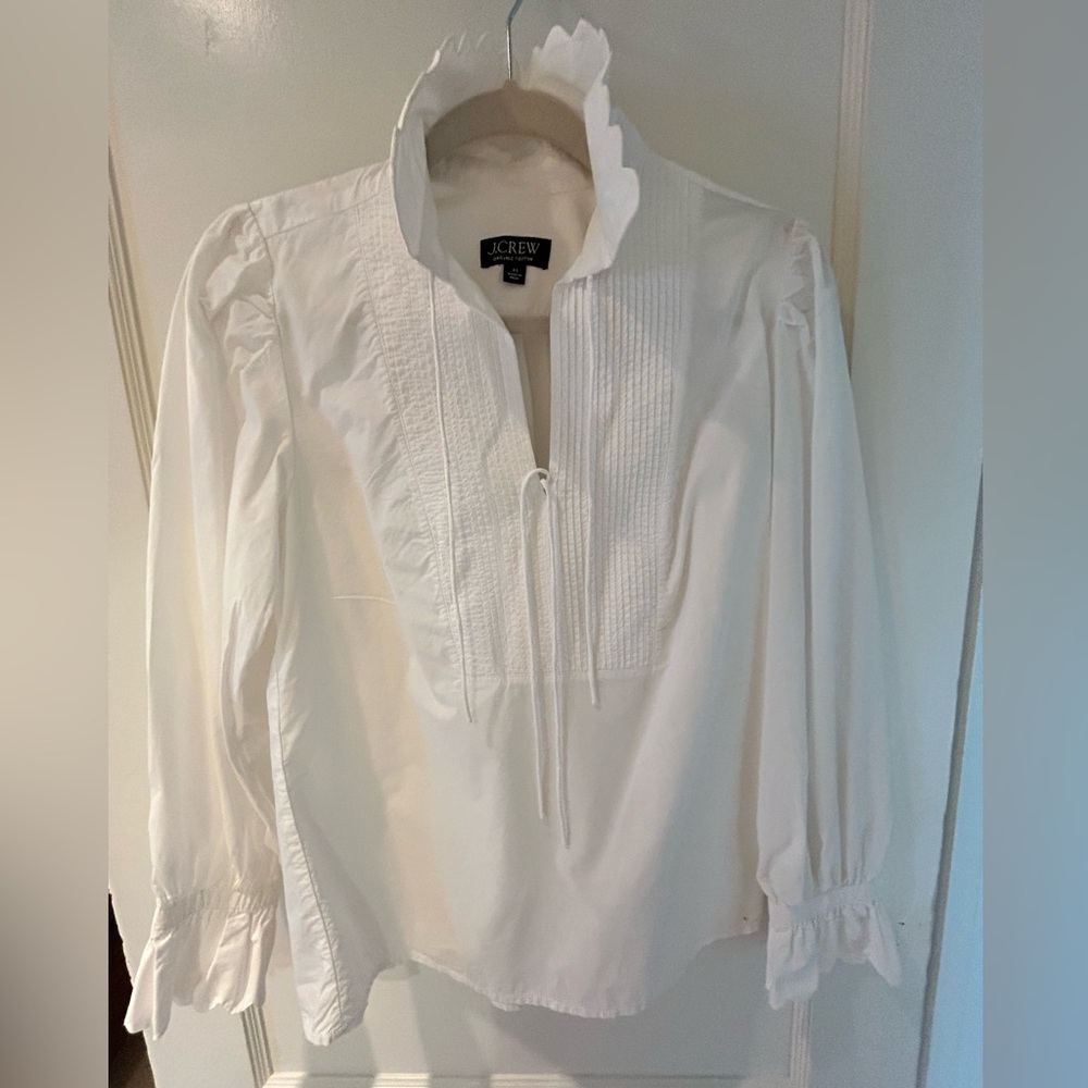 J. Crew Women's White Blouse with Ruffle Details